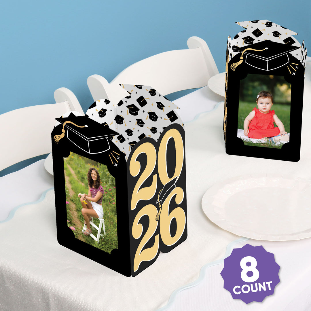 Black & Gold Graduation Photo Centerpieces - 8 Ct