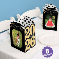 Black & Gold Graduation Photo Centerpieces - 8 Ct