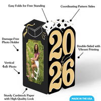 Black & Gold Graduation Photo Centerpieces - 8 Ct