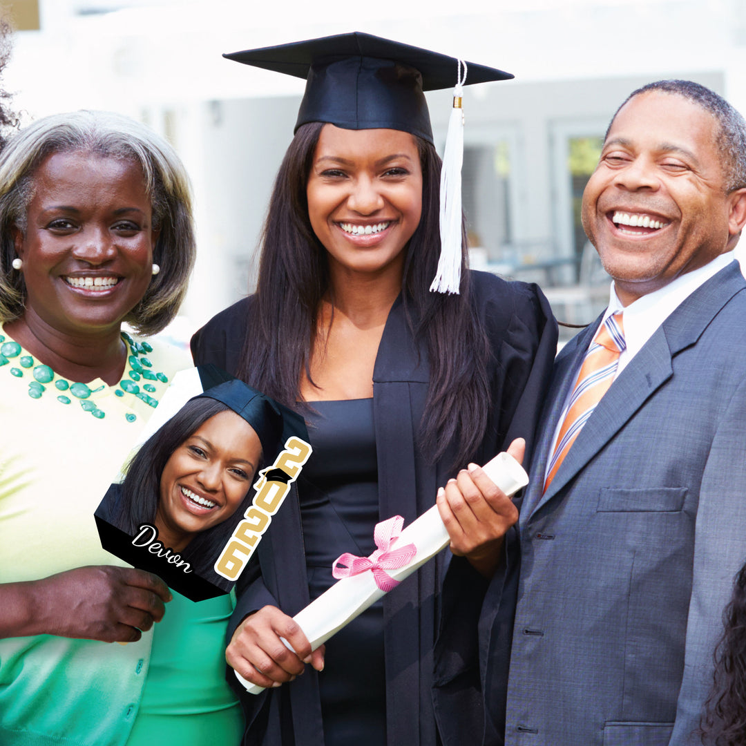 Custom Grad Black & Gold Photo Paddle 1, 3, 6, or 12 Pc