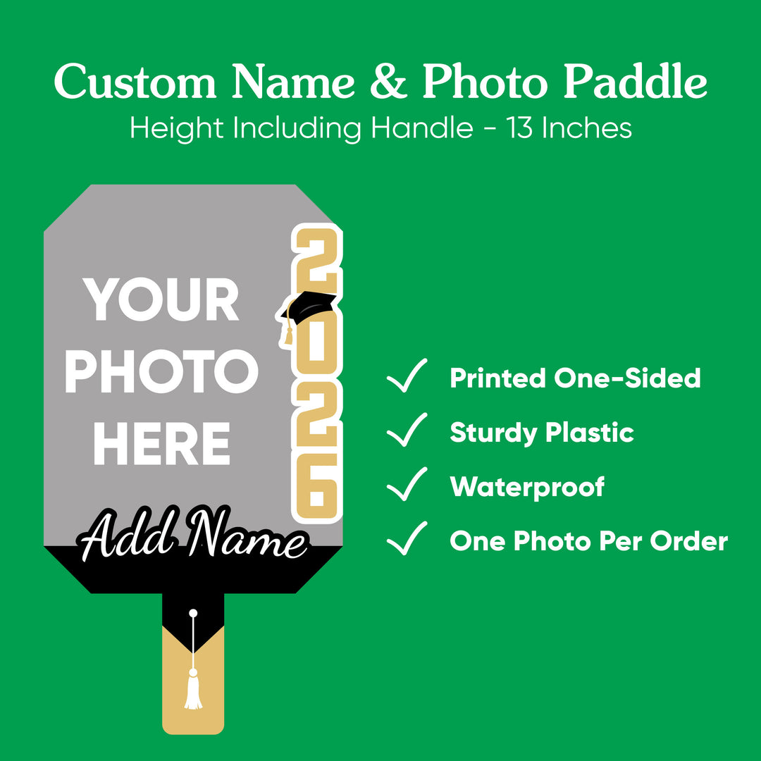 Custom Grad Black & Gold Photo Paddle 1, 3, 6, or 12 Pc
