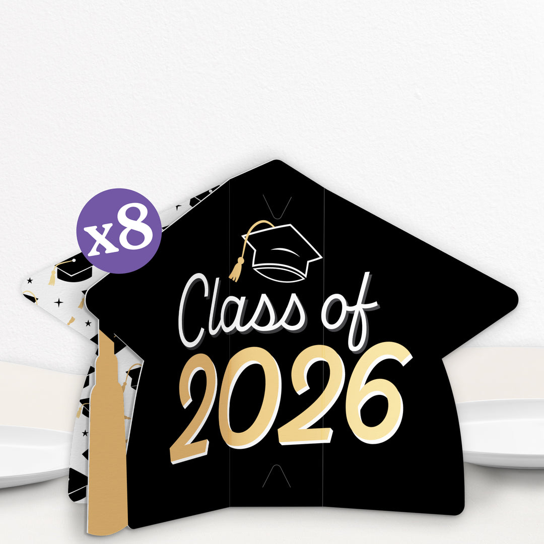 Black & Gold Graduation 3D Centerpieces - 8 Ct