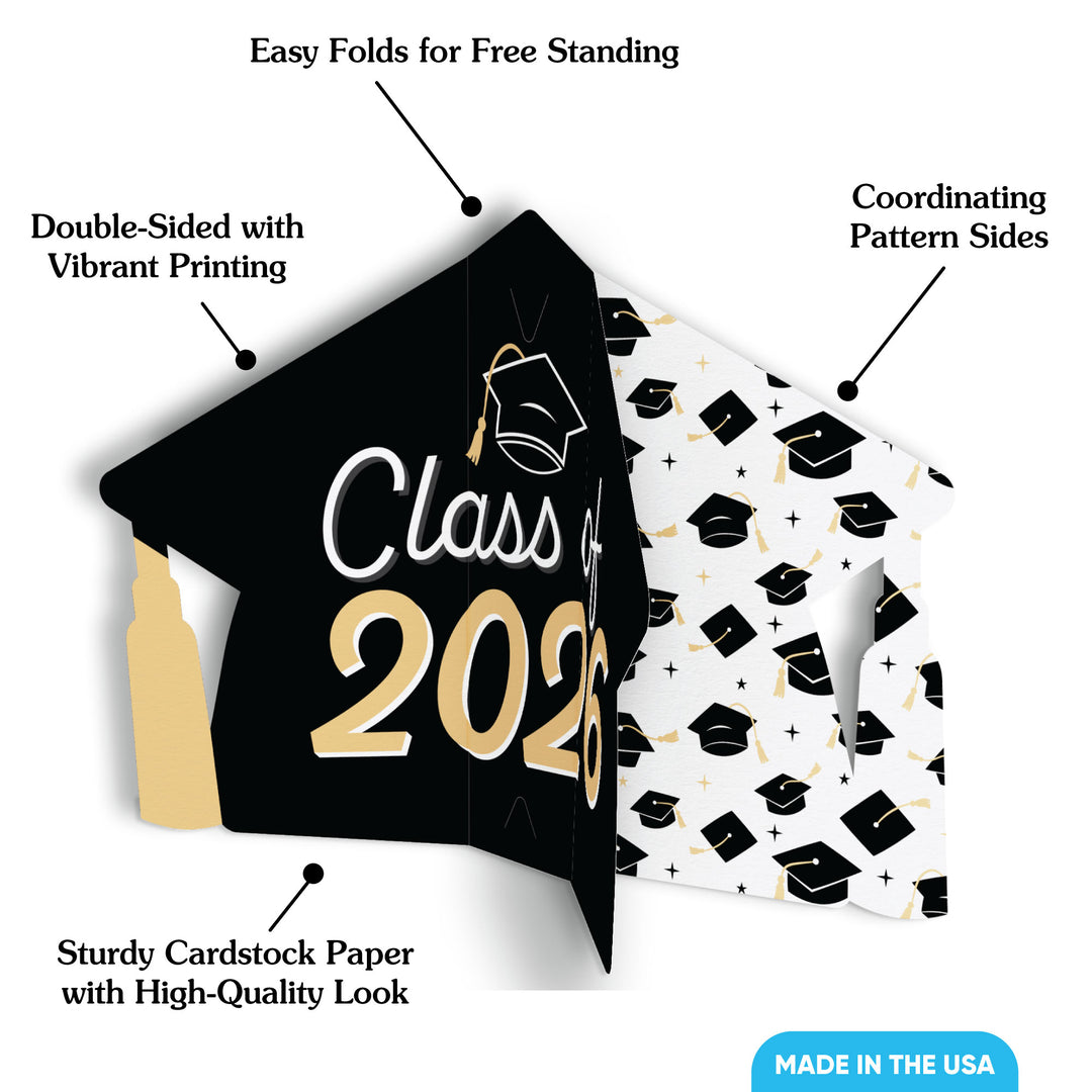Black & Gold Graduation 3D Centerpieces - 8 Ct