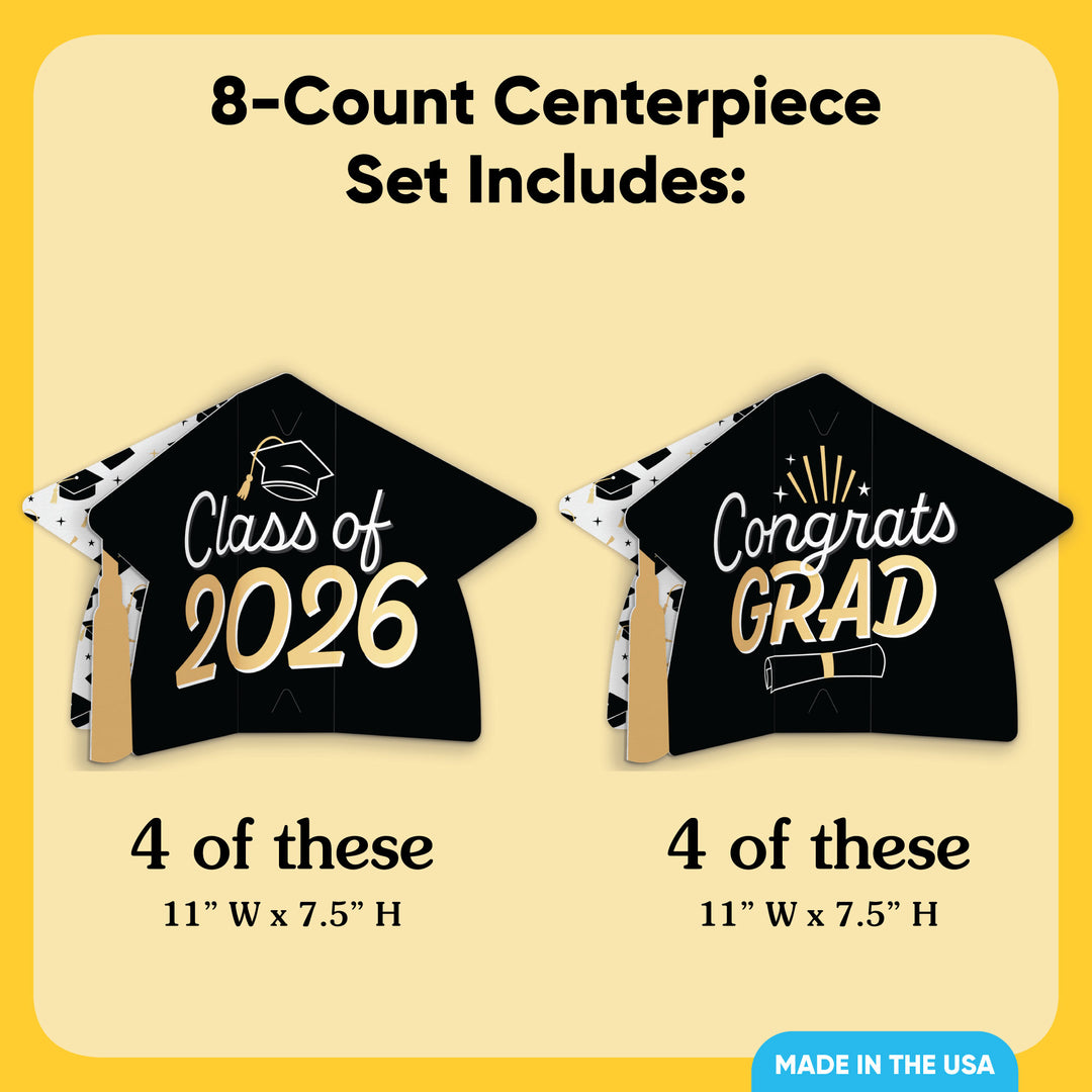 Black & Gold Graduation 3D Centerpieces - 8 Ct