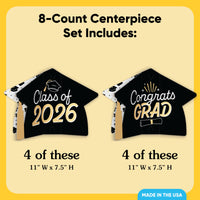 Black & Gold Graduation 3D Centerpieces - 8 Ct