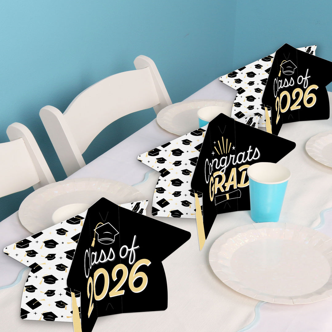 Black & Gold Graduation 3D Centerpieces - 8 Ct