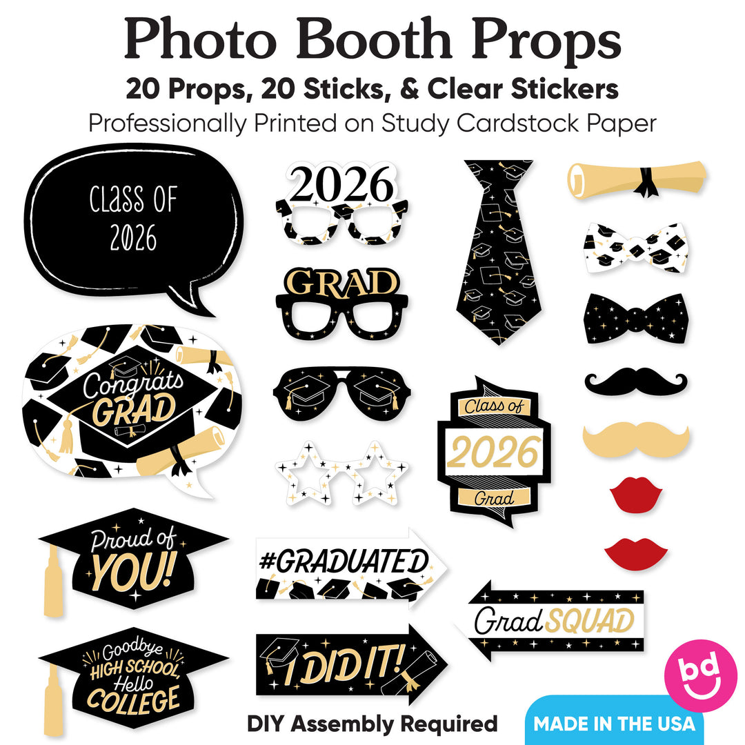 Goodbye High School, Hello College - 2026 Graduation Party Photo Booth Props Kit - 20 Count