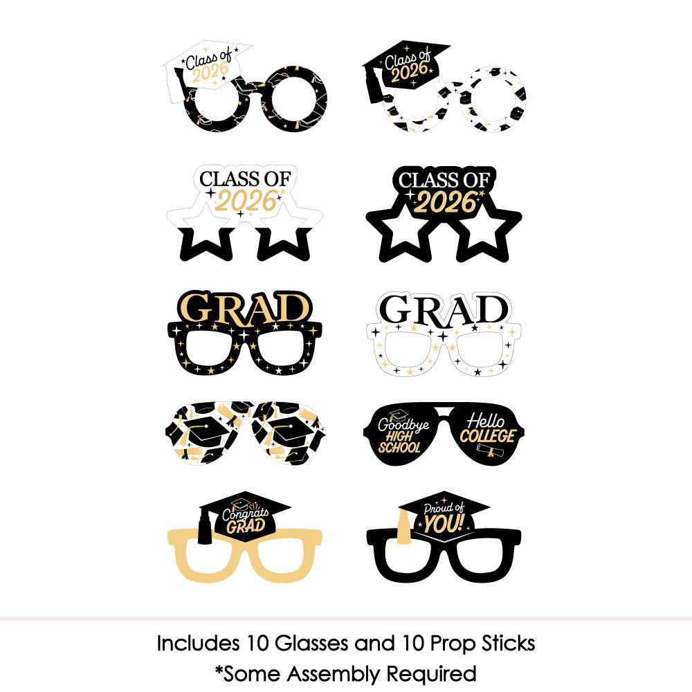 Goodbye High School, Hello College Glasses - Paper Card Stock 2026 Graduation Party Photo Booth Props Kit - 10 Count