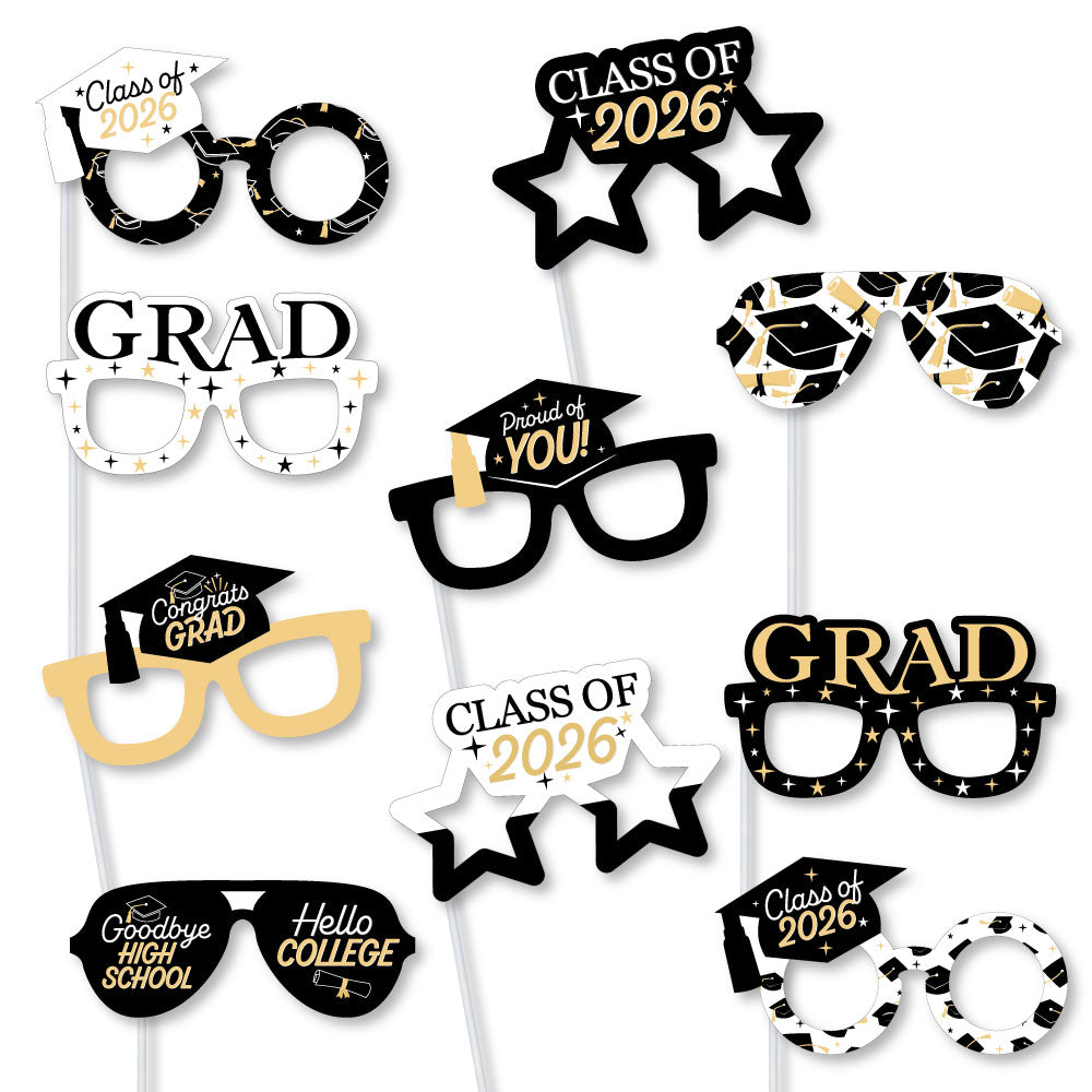 Goodbye High School, Hello College Glasses - Paper Card Stock 2026 Graduation Party Photo Booth Props Kit - 10 Count
