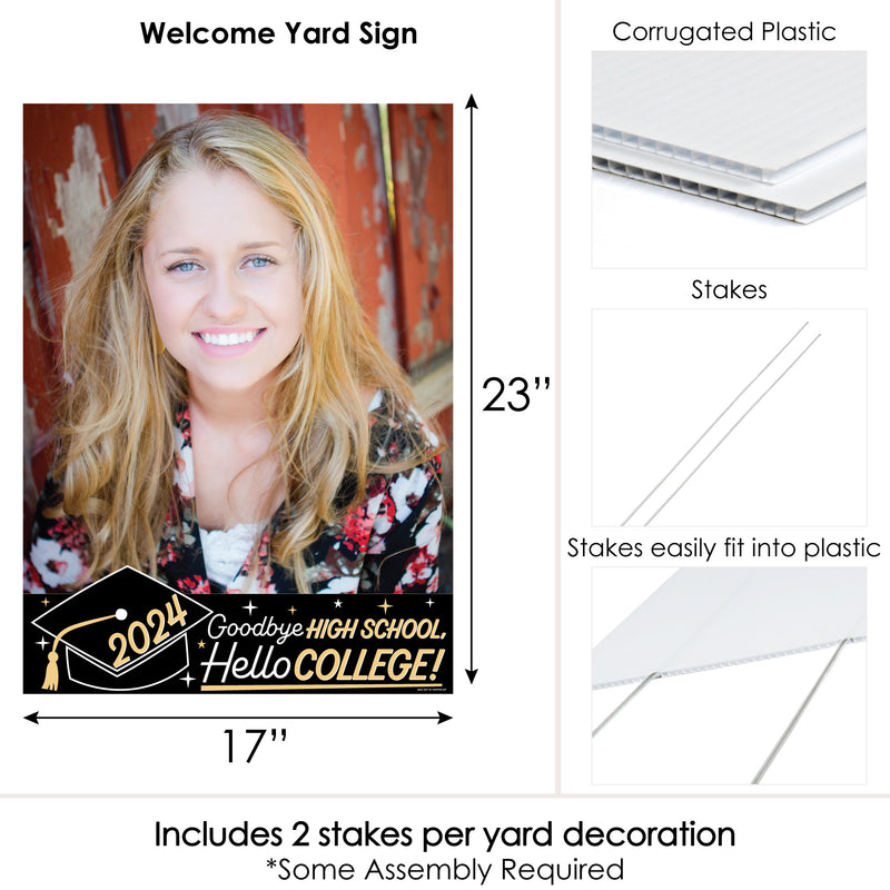 Goodbye High School, Hello College - Photo Yard Sign - 2024 Graduation Party Decorations