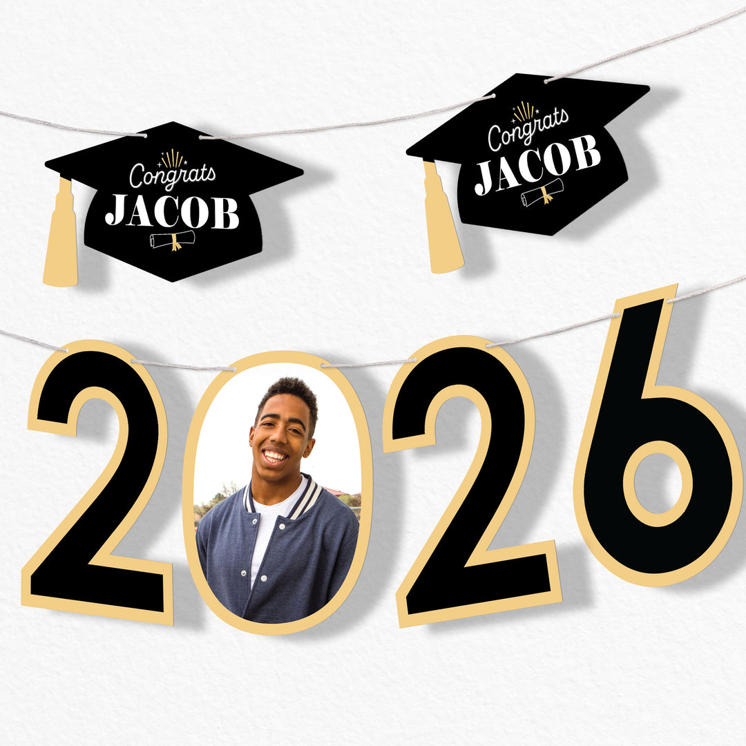 Custom Photo Black & Gold Grad Letter Banner