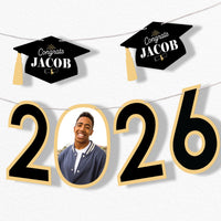 Custom Photo Black & Gold Grad Letter Banner