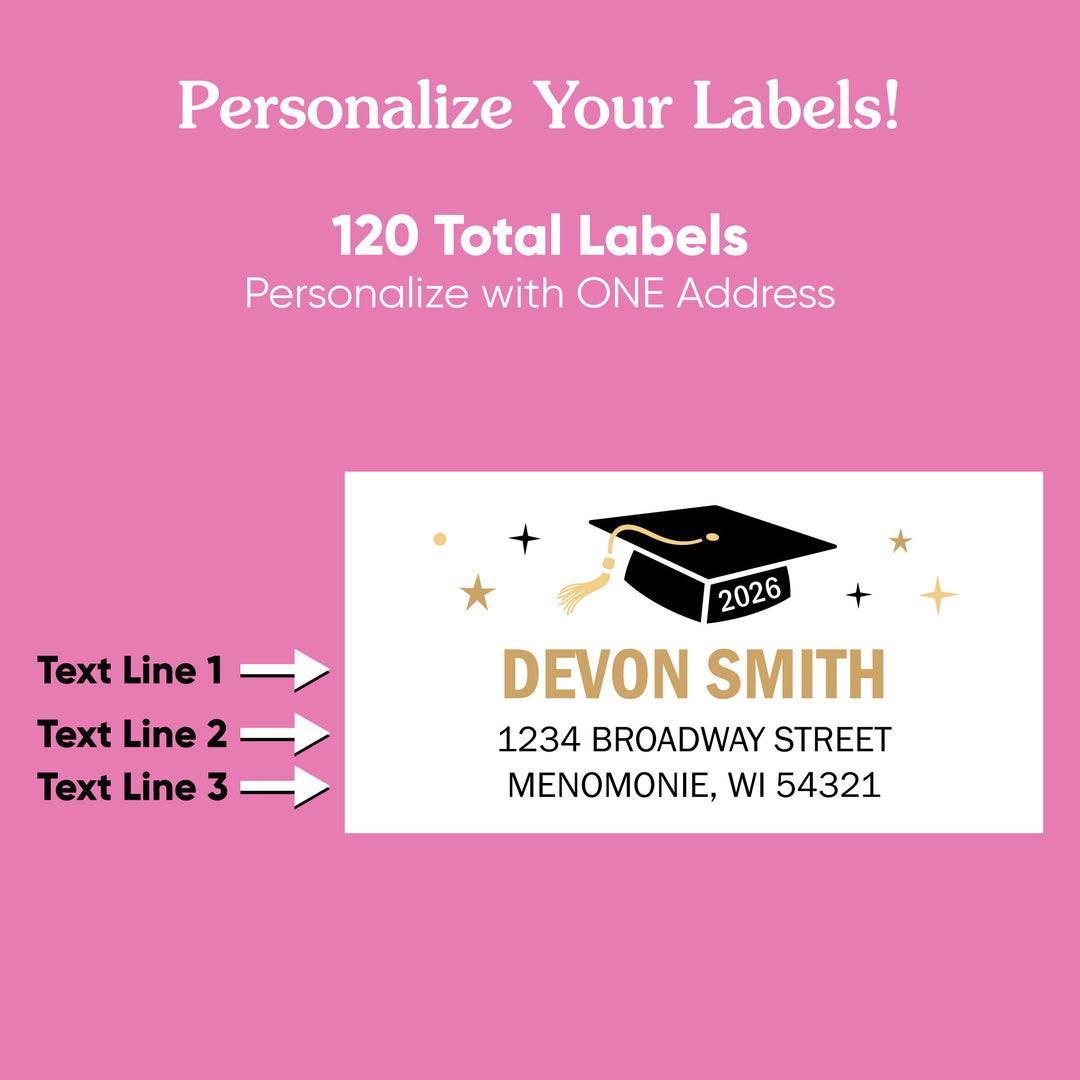 Custom Text Gold Graduation Return Address Labels - 120 Ct (Copy)