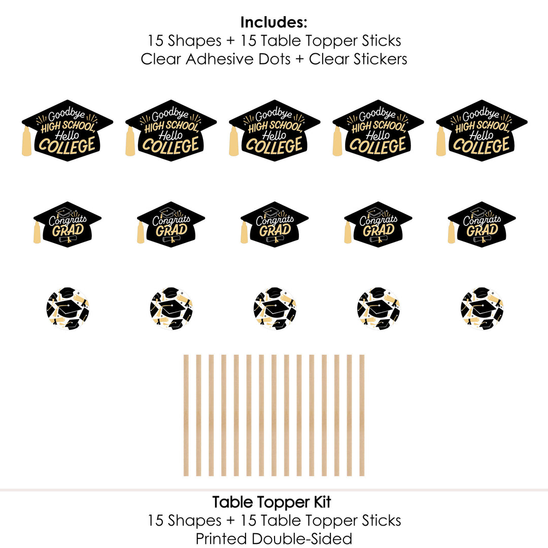 Goodbye High School, Hello College - Graduation Party Centerpiece Sticks - Table Toppers - Set of 15