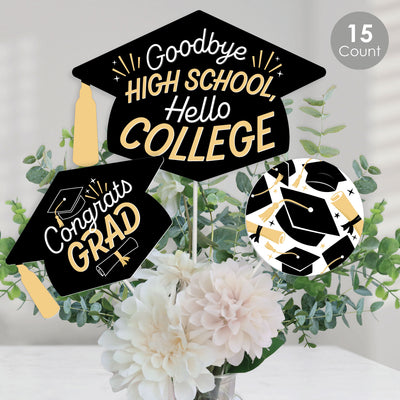 Goodbye High School, Hello College - Graduation Party Centerpiece Sticks - Table Toppers - Set of 15