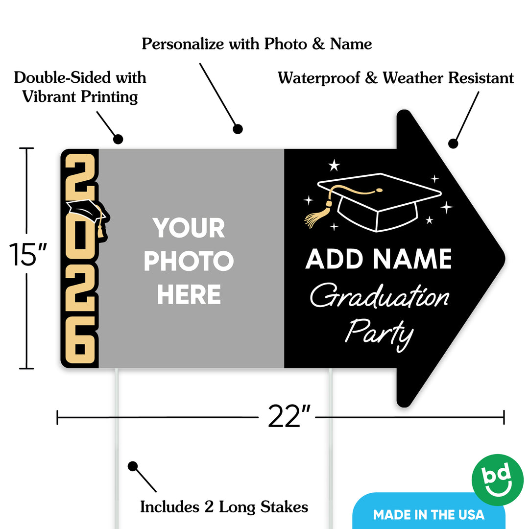 Custom Black & Gold Grad Yard Sign Arrows - 1 Ct