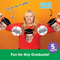 Set of 5 custom graduation face cutouts and baseball icons