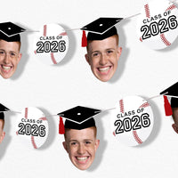 Baseball graduation fun face garland banner with custom photo cutouts