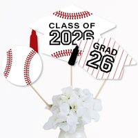 Grad Baseball - 2026 Graduation Party Centerpiece Sticks - Table Toppers - Set of 15