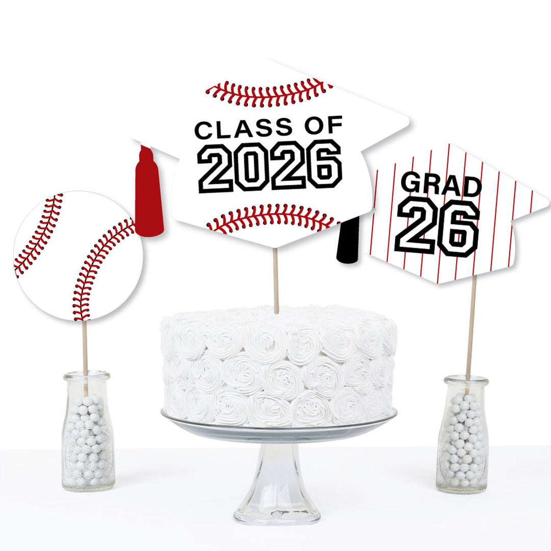Grad Baseball - 2026 Graduation Party Centerpiece Sticks - Table Toppers - Set of 15