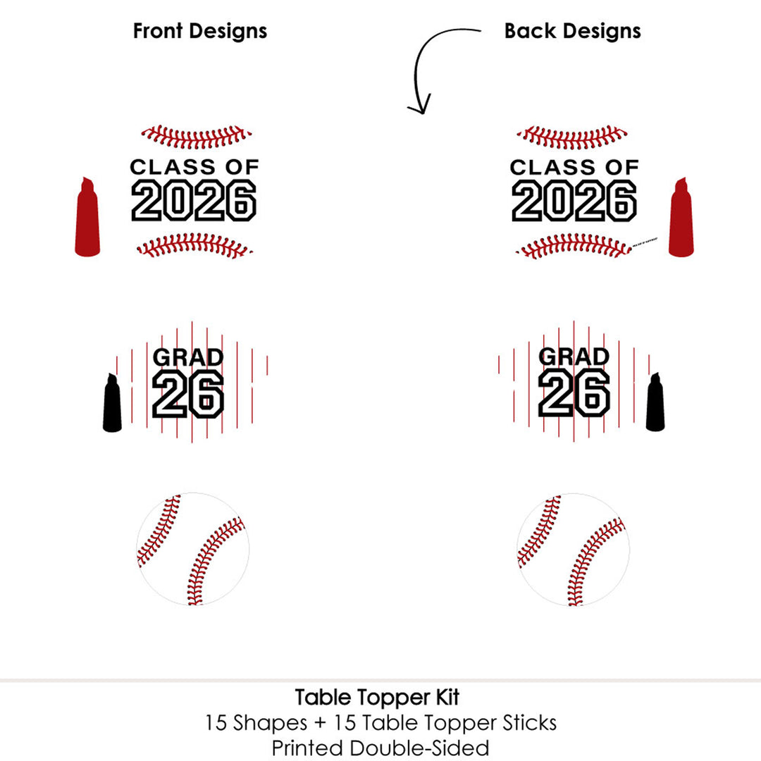 Grad Baseball - 2026 Graduation Party Centerpiece Sticks - Table Toppers - Set of 15