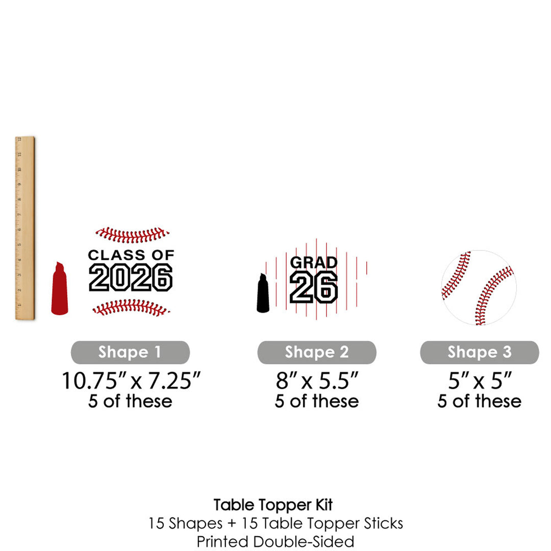 Grad Baseball - 2026 Graduation Party Centerpiece Sticks - Table Toppers - Set of 15