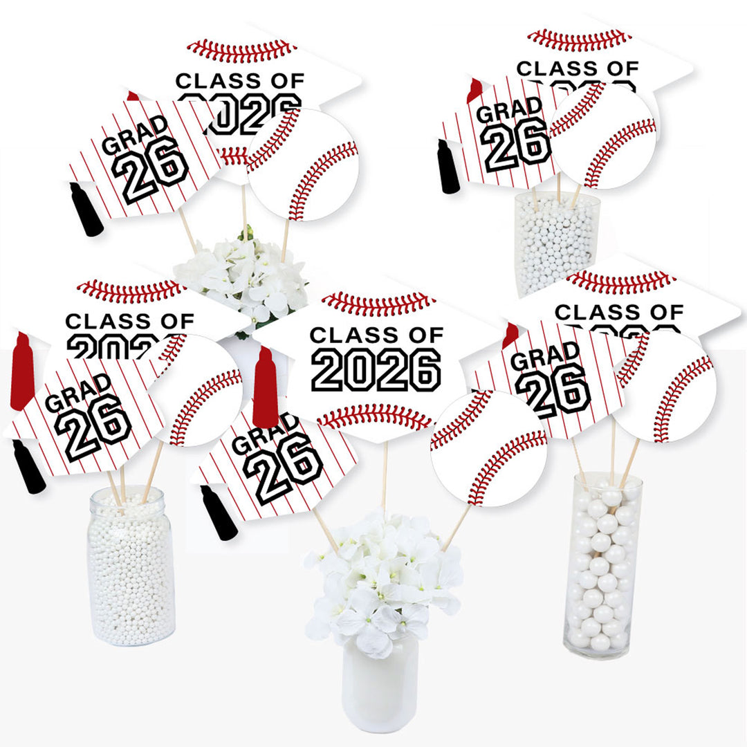 Grad Baseball - 2026 Graduation Party Centerpiece Sticks - Table Toppers - Set of 15