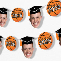 Basketball graduation fun face garland banner with custom photo cutouts