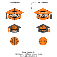Grad Basketball - 2026 Graduation Party Centerpiece Sticks - Table Toppers - Set of 15