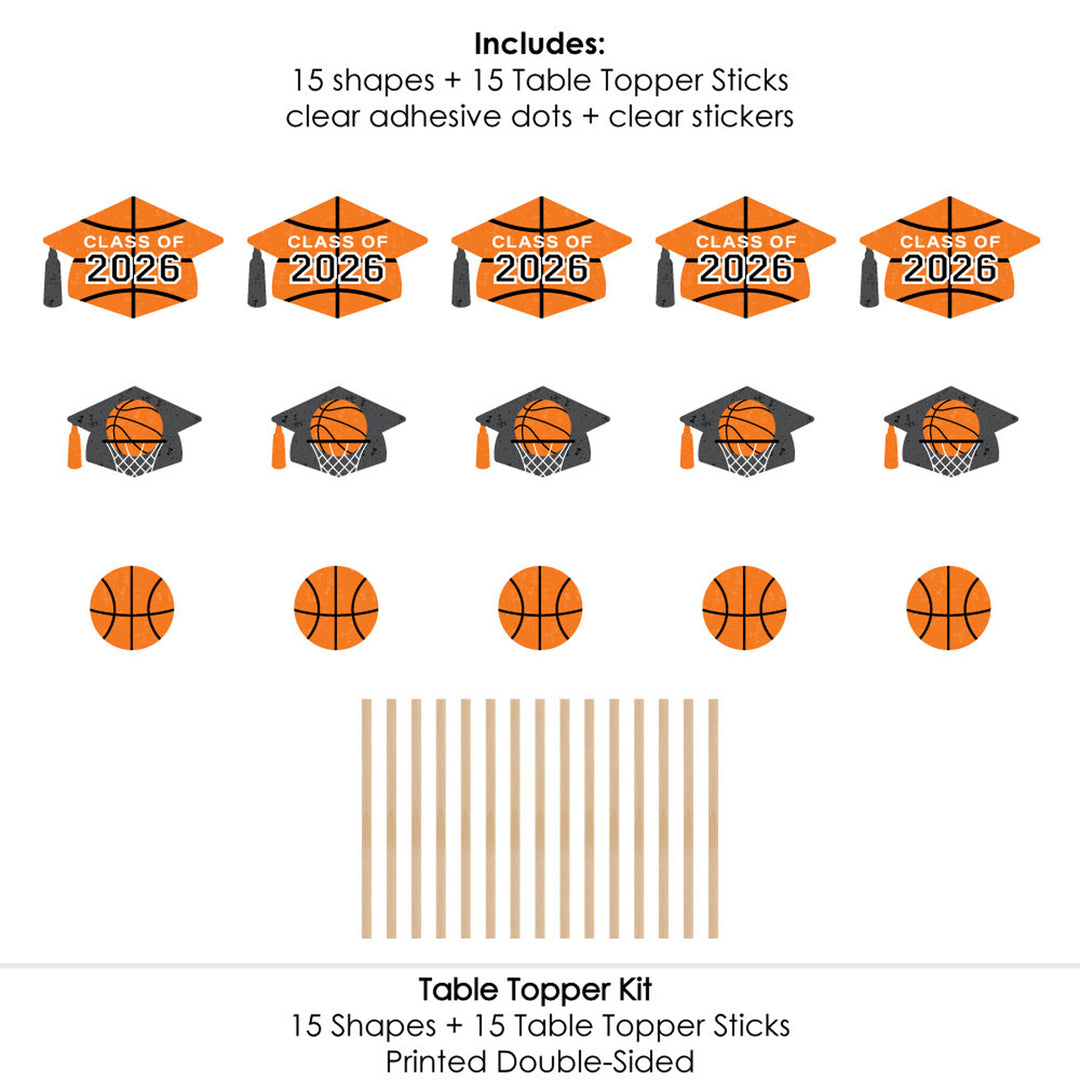 Grad Basketball - 2026 Graduation Party Centerpiece Sticks - Table Toppers - Set of 15