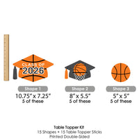 Grad Basketball - 2026 Graduation Party Centerpiece Sticks - Table Toppers - Set of 15