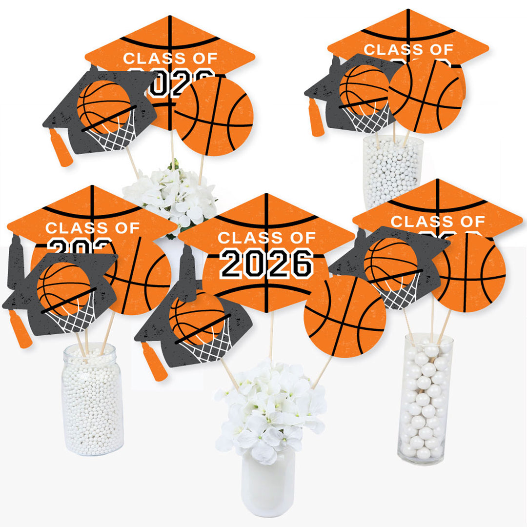 Grad Basketball - 2026 Graduation Party Centerpiece Sticks - Table Toppers - Set of 15