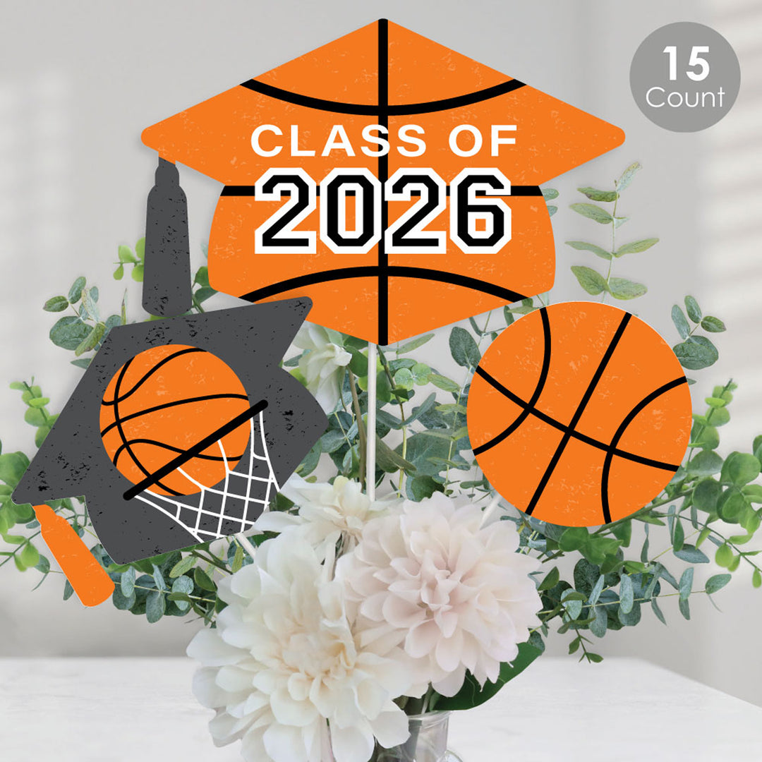 Grad Basketball - 2026 Graduation Party Centerpiece Sticks - Table Toppers - Set of 15