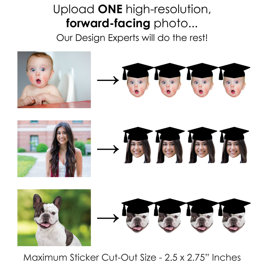 Custom Photo Black Grad Cap Fun Face Cut-Out Stickers - Set of 24