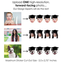 Custom Photo Black Grad Cap Fun Face Cut-Out Stickers - Set of 24