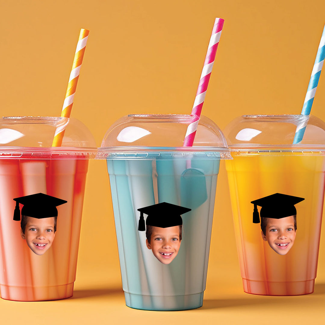 Custom Photo Black Grad Cap Fun Face Cut-Out Stickers - Set of 24
