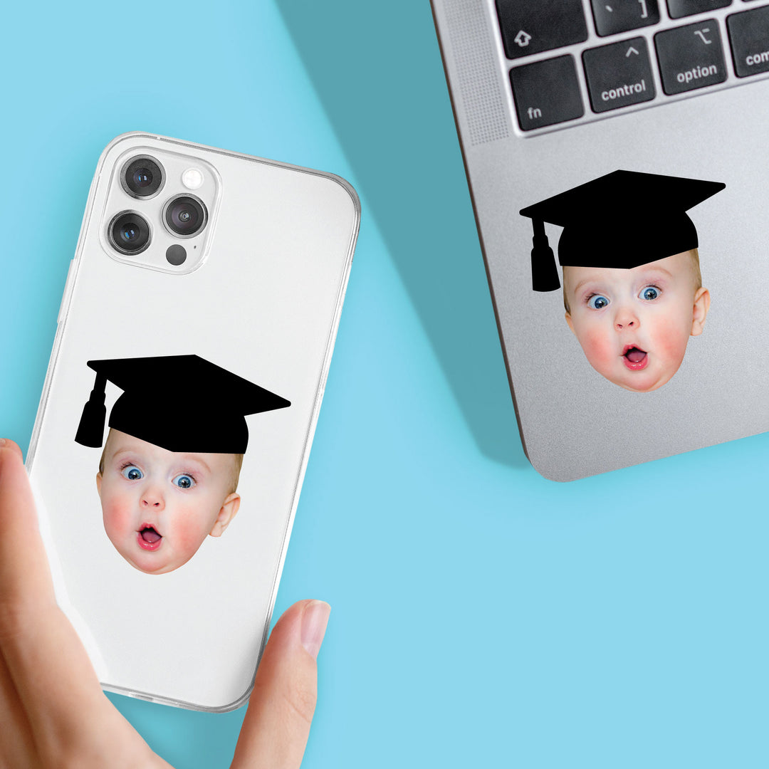 Custom Photo Black Grad Cap Fun Face Cut-Out Stickers - Set of 24
