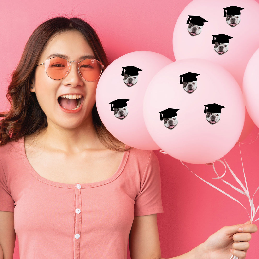 Custom Photo Black Grad Cap Fun Face Cut-Out Stickers - Set of 24