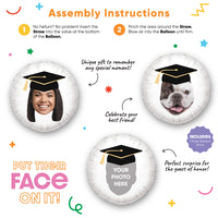 Personalized Fun Face Grad Cap Balloon - Double Sided - 1 Ct