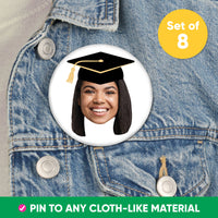 Custom Fun Face Grad Cap Pinback Buttons - 8 Ct