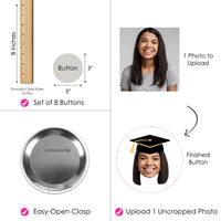 Custom Fun Face Grad Cap Pinback Buttons - 8 Ct