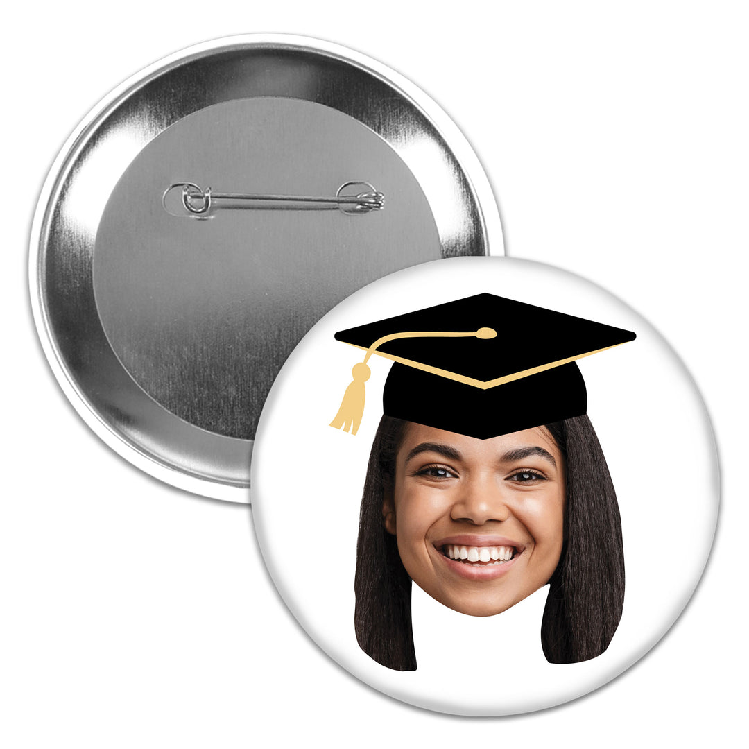 Custom Fun Face Grad Cap Pinback Buttons - 8 Ct