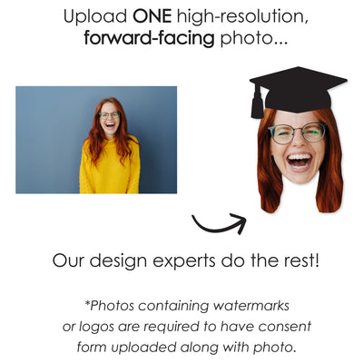 Grad Cap Fun Face Cutout Decorations - DIY Custom Graduation Photo Head Cut Out Essentials - Upload 1 Photo - Set of 20