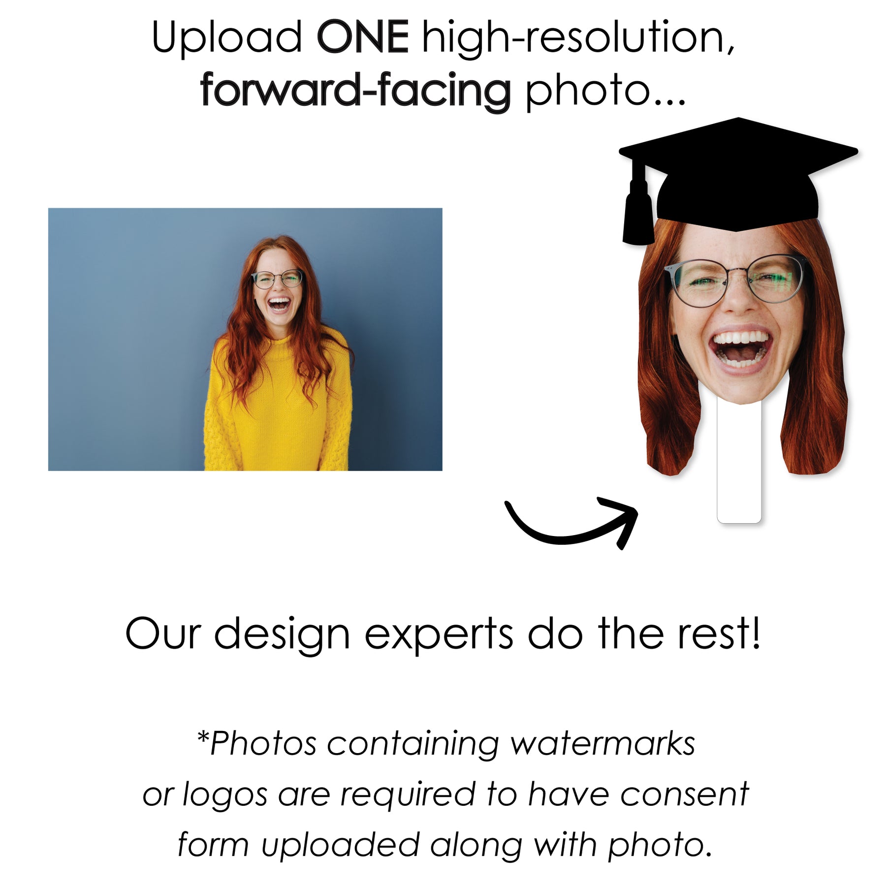 Grad Cap Fun Face Cutout Paddles - Custom Graduation Photo Face Cut Out ...