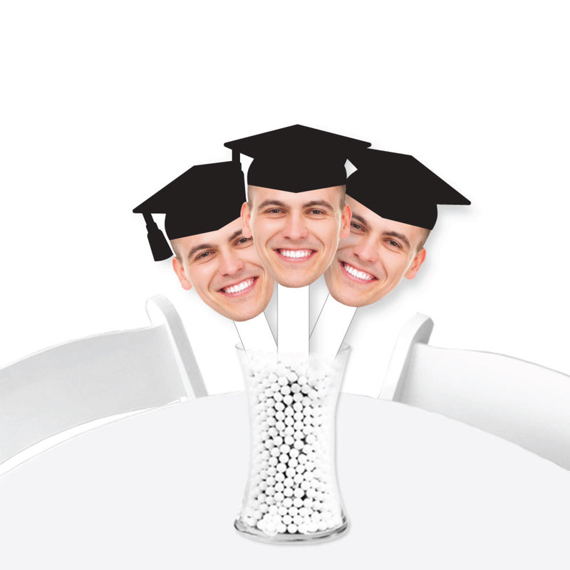 Grad Cap Fun Face Cutout Paddles - Custom Graduation Photo Face Cut Out Photo Booth and Fan Props - Upload 1 Photo - 6 Piece Cut Out Kit