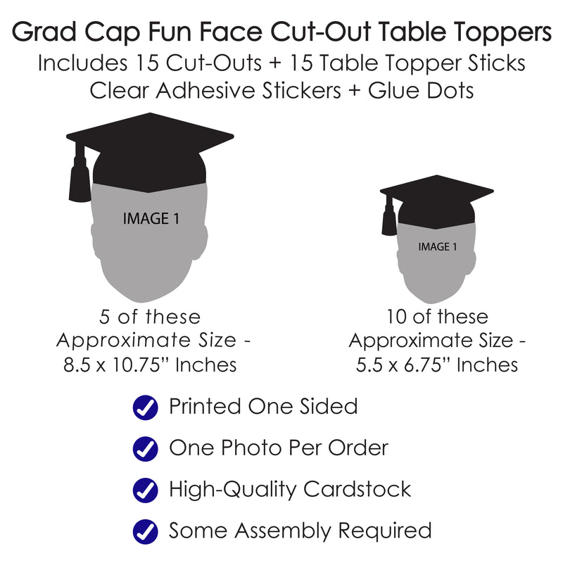 Grad Face Sticks Grad Cap Fun Face Cutout Centerpiece Sticks - Custom Graduation Photo ...