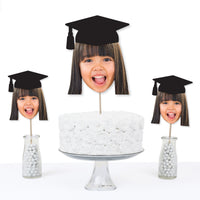 Grad Cap Fun Face Cutout Centerpiece Sticks - Custom Graduation Photo Head Cut Out Table Toppers - Upload 1 Photo - Set of 15