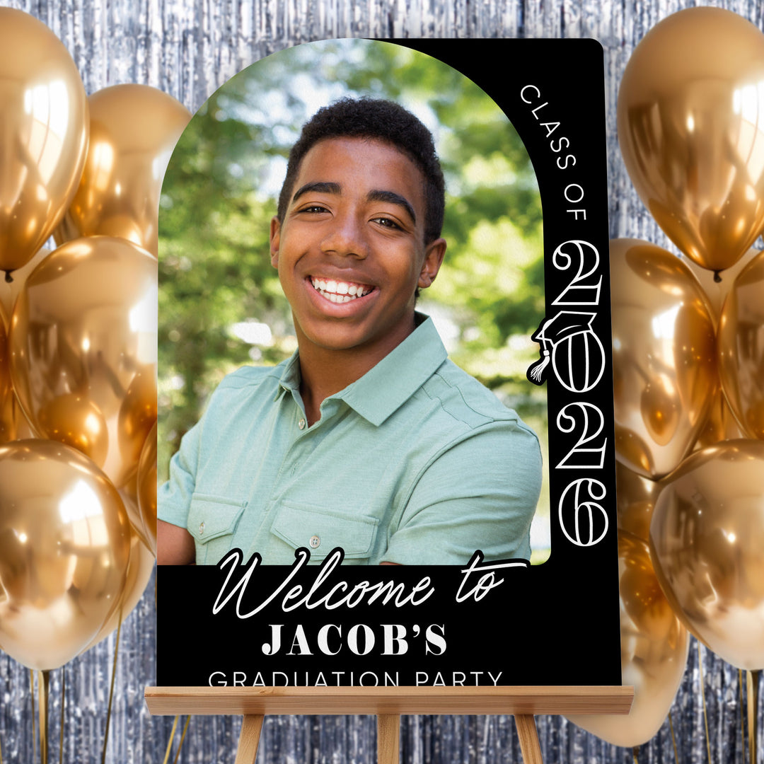 Custom Photo Grad Welcome Sign Black White