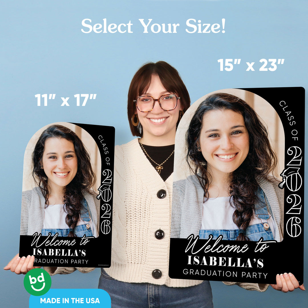 Custom Photo Grad Welcome Sign Black White