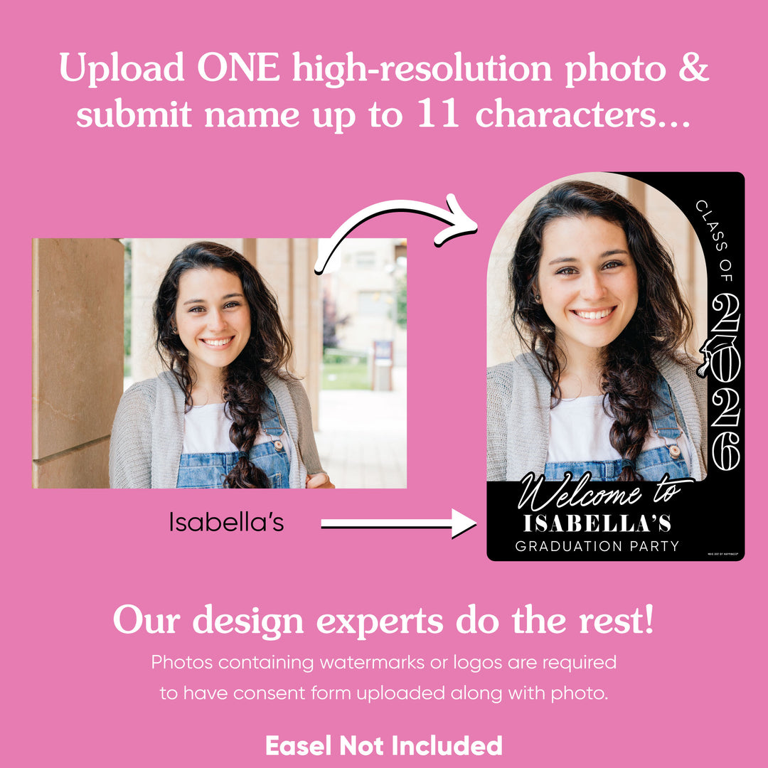 Custom Photo Grad Welcome Sign Black White